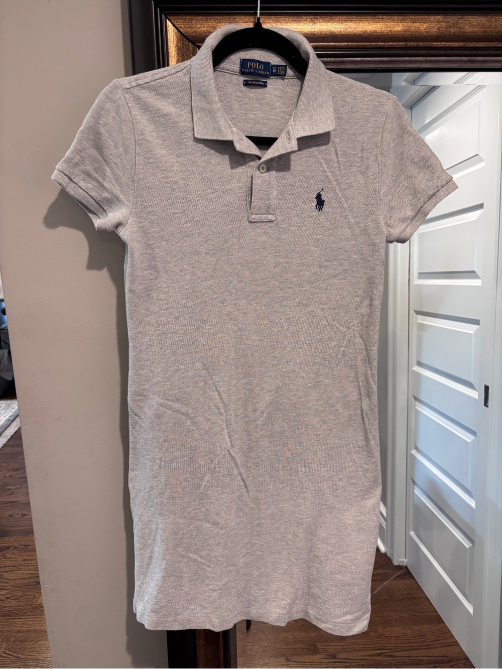 Polo Ralph Lauren Women XS The Mesh Mini Gray Polo Dress Navy Pony Preppy